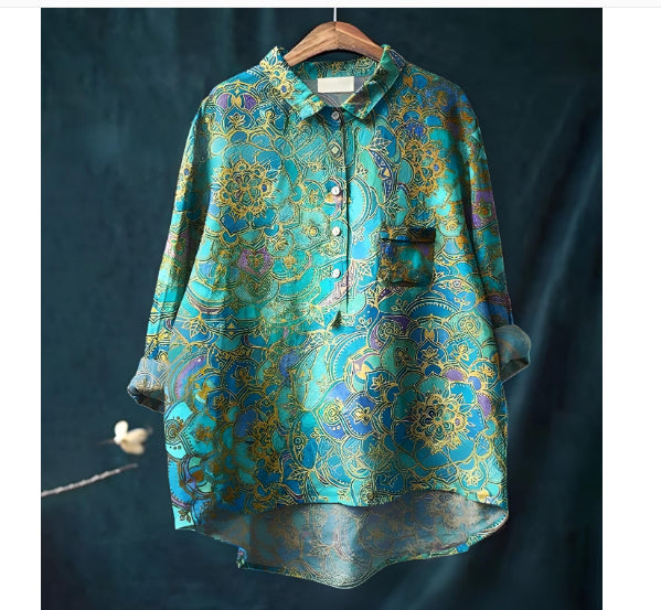 Loose Print Crew Neck Casual Plus Size Women's T-shirt