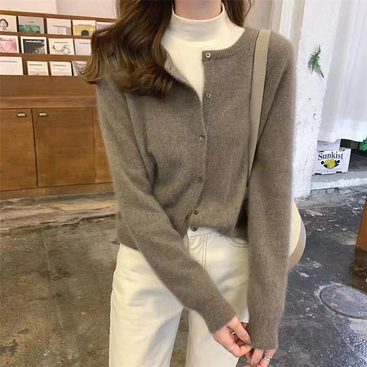 Fashion Round Neck Knitted Cardigan Loose-fitting Outerwear Sweater Coat