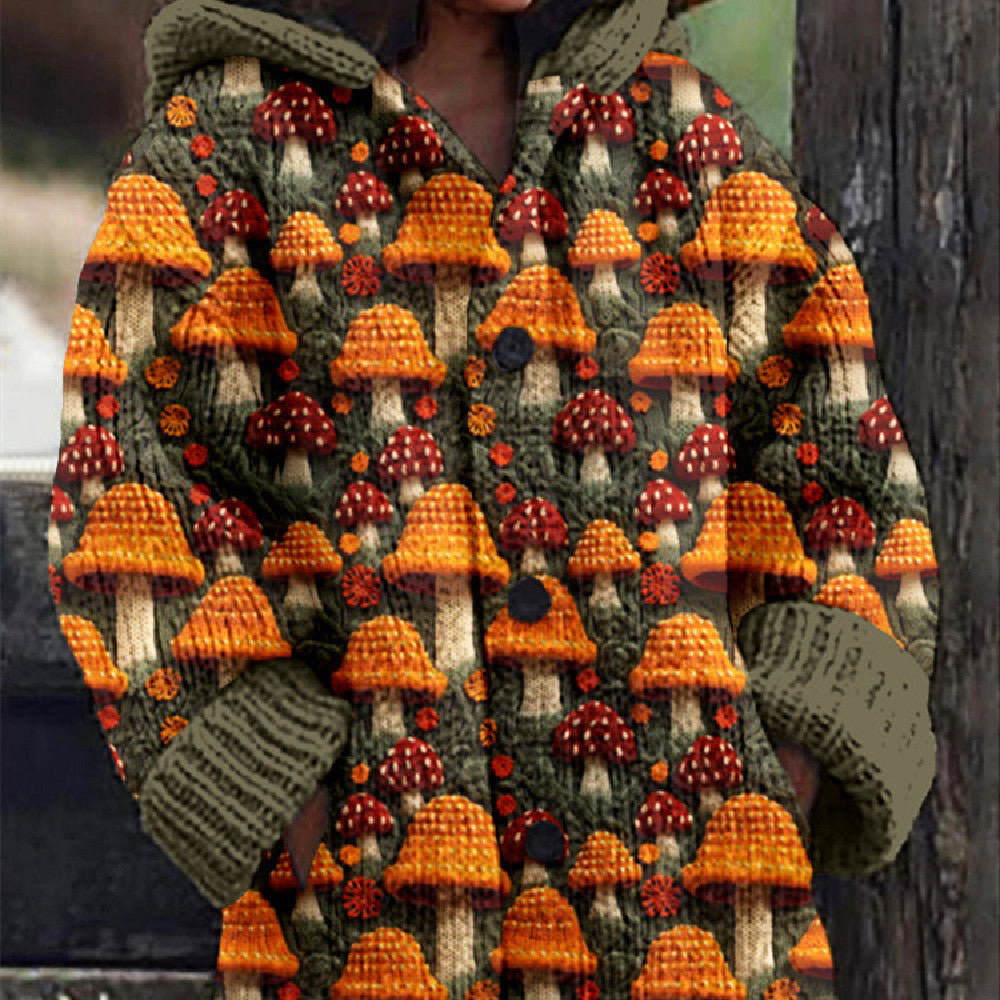 New Christmas Abstract Printed Casual Cloak Coat