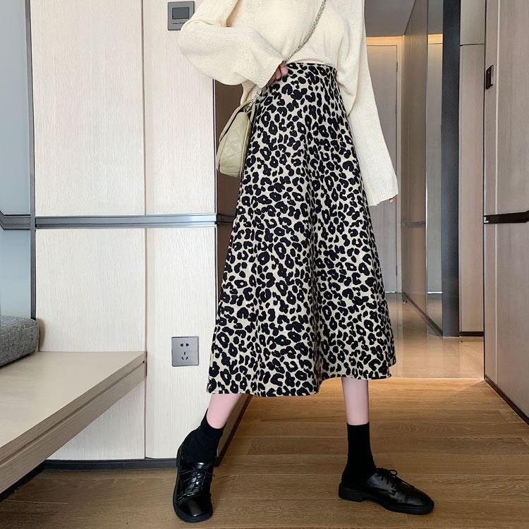 Leopard Print Skirt Women's Mid-length Belly Covering Slimming