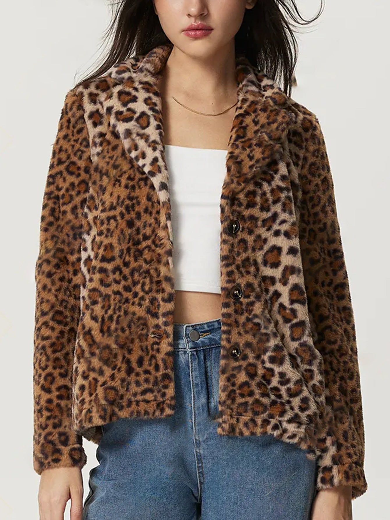 Women's Buckle Lapel Thickening Leopard Print Coat