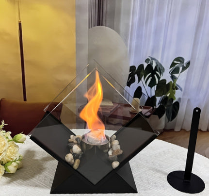 Desktop Alcohol Fireplace Real Fire Portable Viewing Heating Rhombus