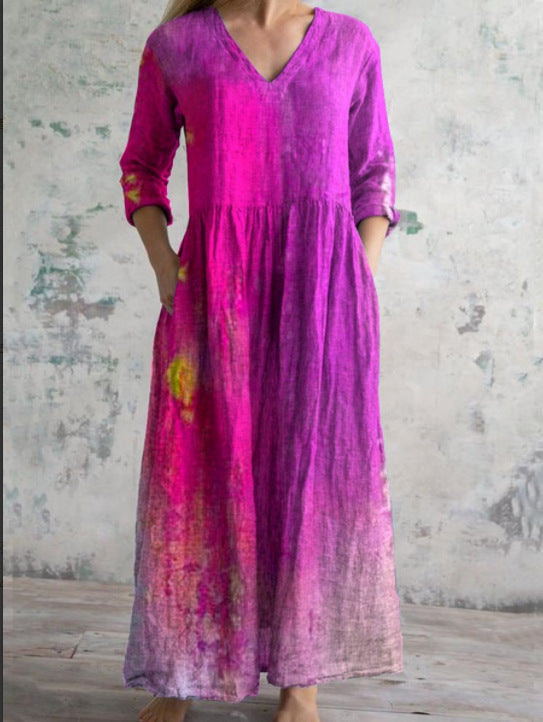 Loose Fashion Premium V-neck Print Dress