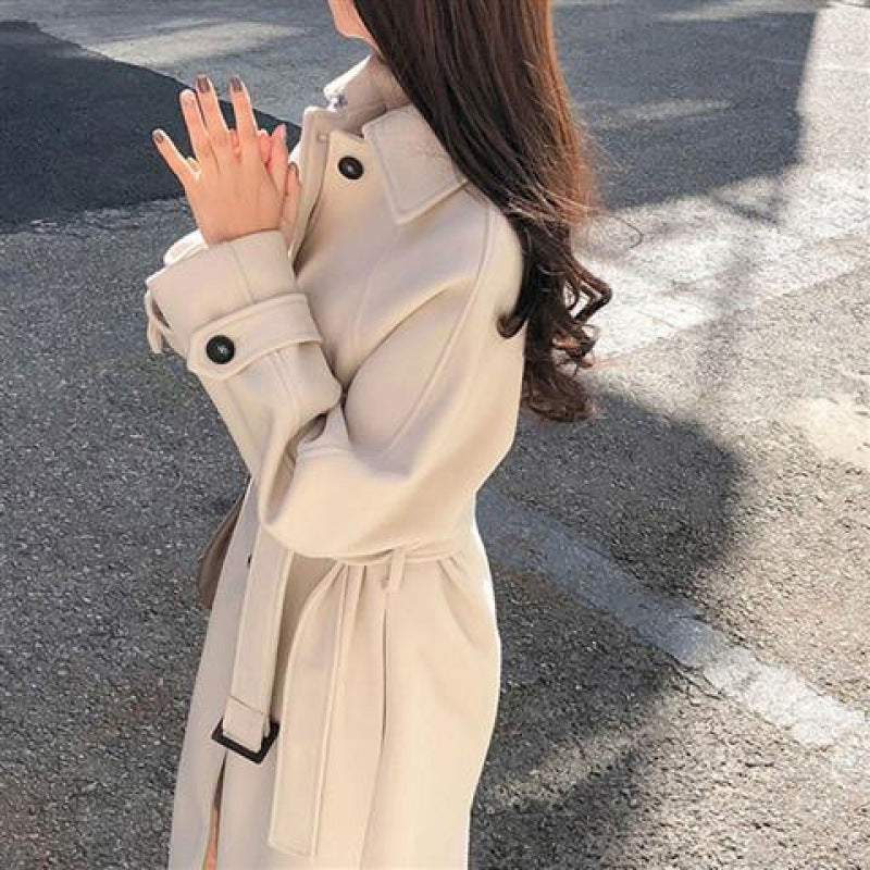Mid-length Loose Slim Fit Woolen Coat Women's Autumn Woolen Overcoat