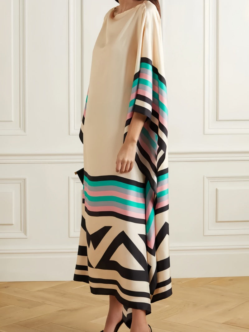 Women's Fashion Solid Color Printing Casual Slant Shoulder Length Dress