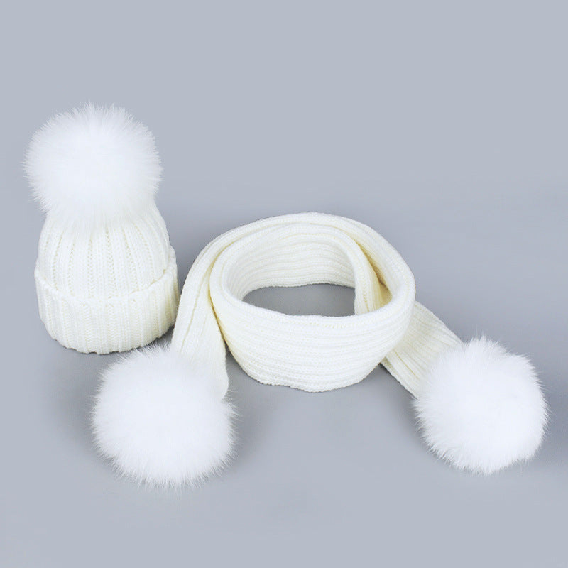 Knitted Hat Scarf Men's And Women's Autumn And Winter Warm Fox Fur Ball Wool Ball