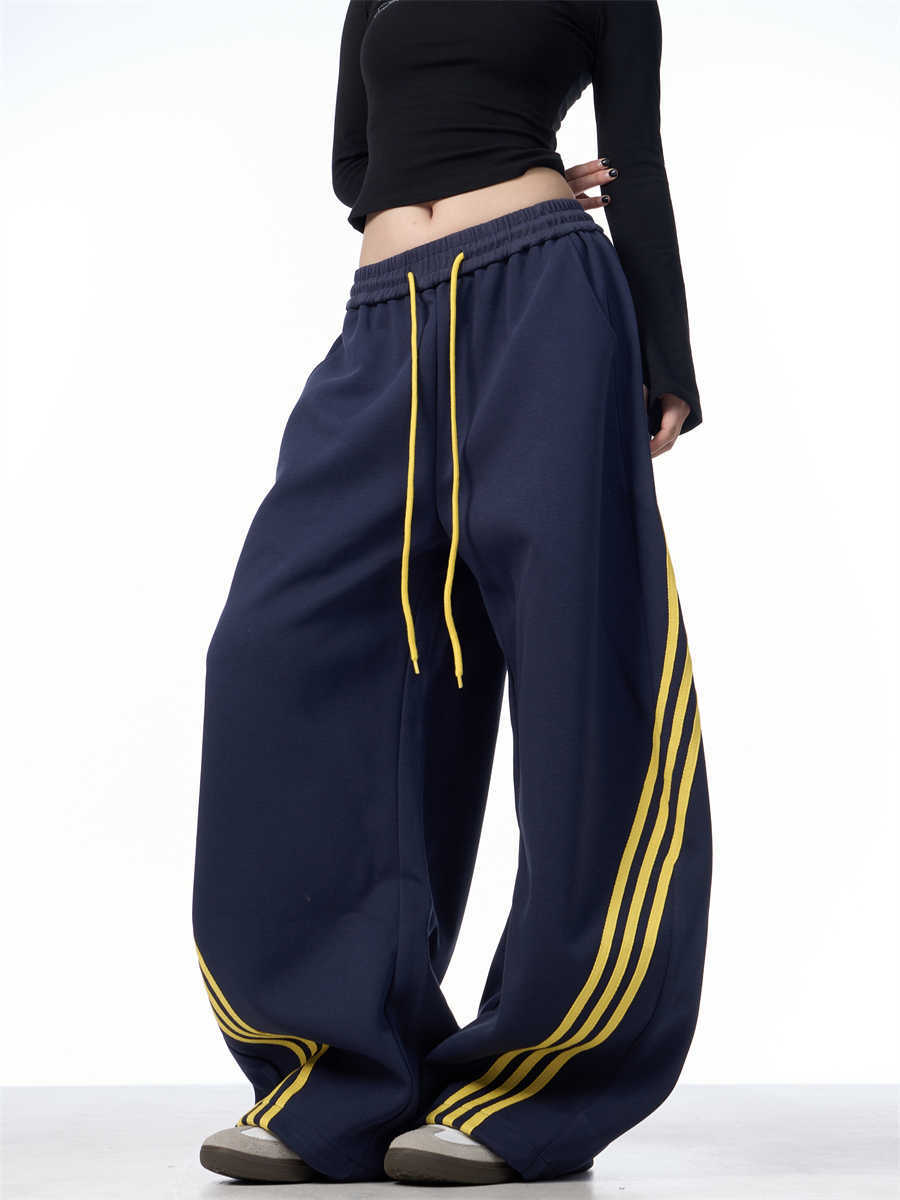 Striped Lace-up Machete Casual Pants Loose Wide-leg Pants