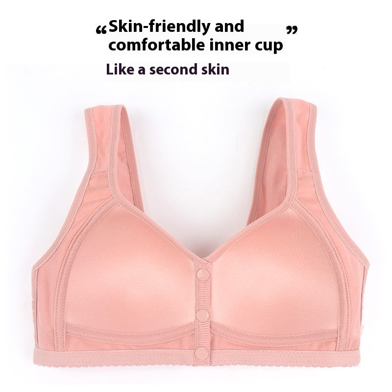 Fixed Cup Front Buckle Middle-aged And Elderly Underwear Women's Smooth Wirless Wide Shoulder Strap Vest Plus Size