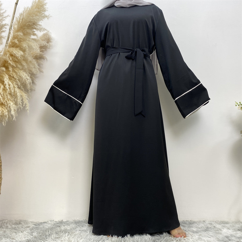 White Edge Net Color Plus Size Lace-up Dress