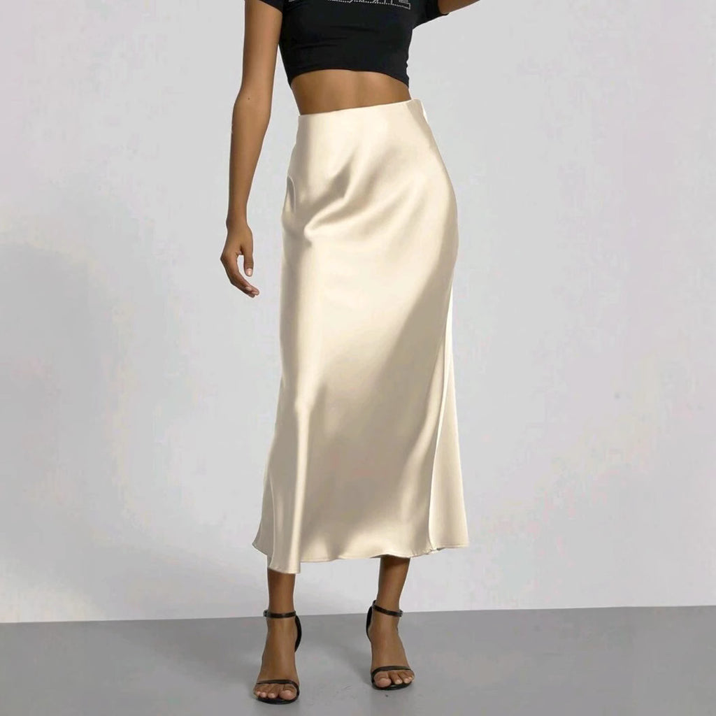 Women's Slim Fit Satin Skirt Fashion Chic Solid Long Skirt