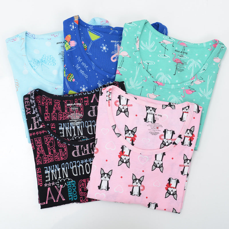 Knitted Cute Women's Short-sleeved Nightdress Summer Home Pajamas