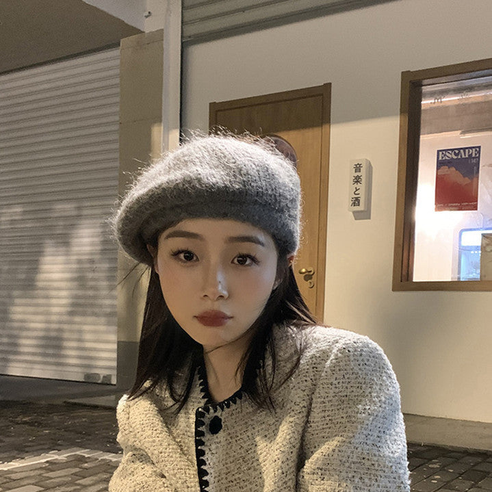 Soft Glutinous Mohair Knitted Plush Knitted Hat