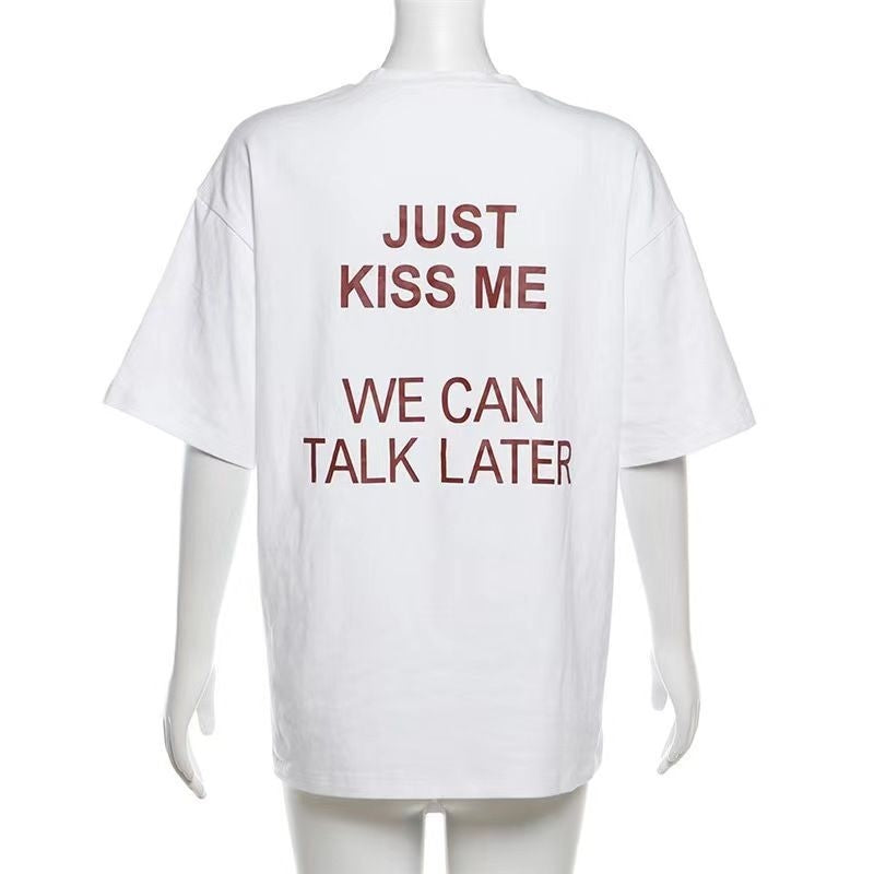 Letter Printed Cotton T-shirt Women's All-match Top