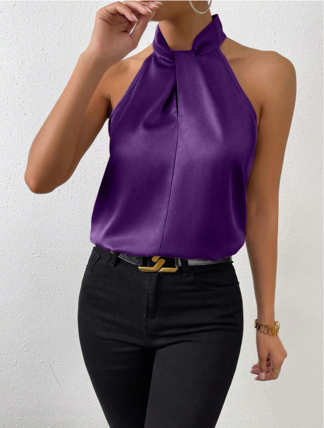 Women's Satin Halter Sleeveless Vest