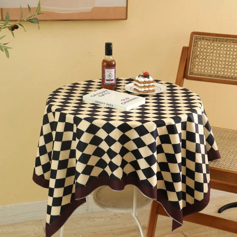 Yellow Checkered Contrast Color Tablecloth