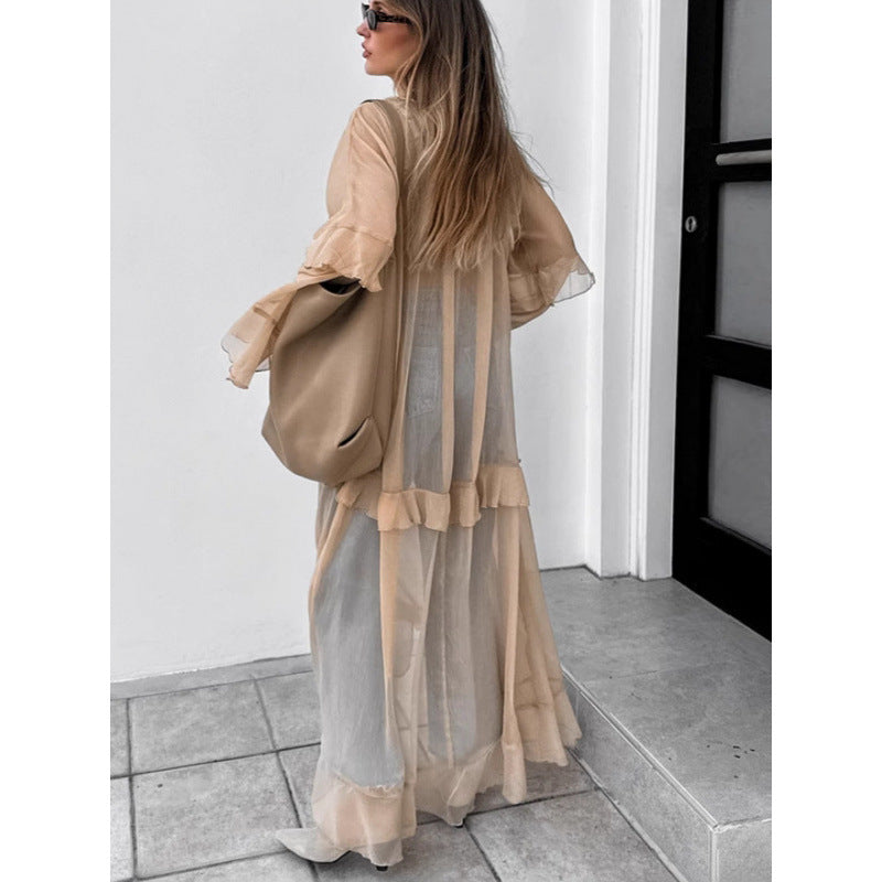 Khaki Spring And Summer Ruffled Dress