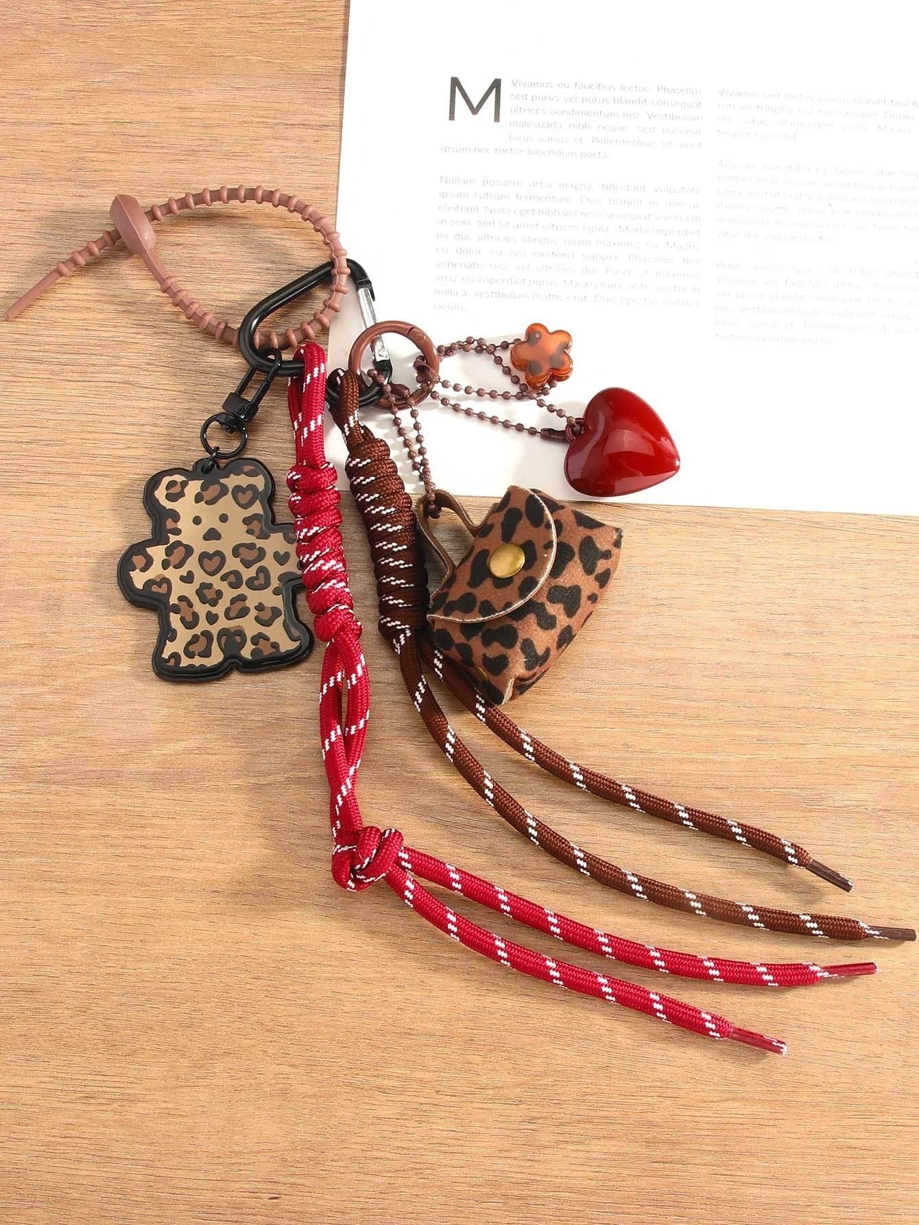 Leather Leopard Print Pouch Keychain Pendant