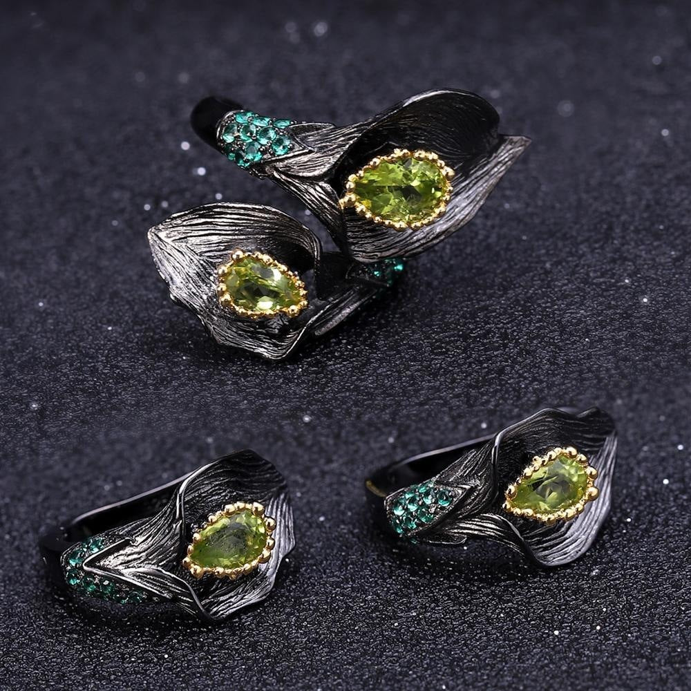 Vintage Jewelry Peridot Pop Leaf Earrings 925 Silver