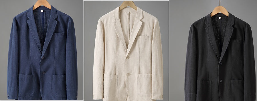 Men's Long Sleeve Loose Business Casual Thin Linen Single West Cotton Linen Suit Jacket