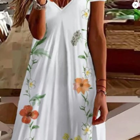Women's Floral Print V-neck Short Sleeved Dress
