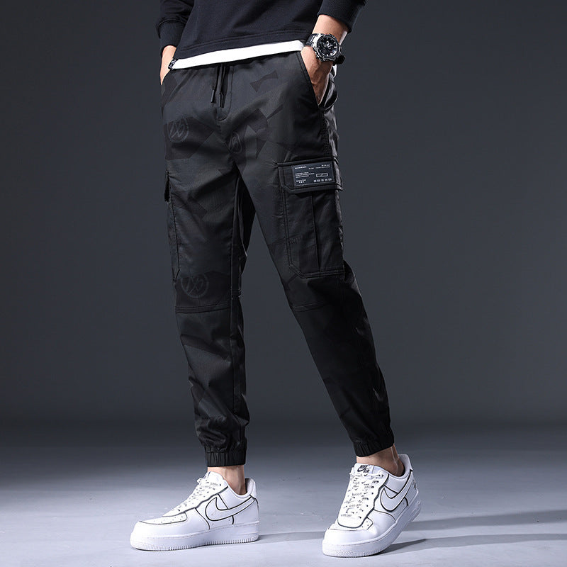 Elastic Waist Camouflage Multi-bag Casual Pants Men's Japanese Fashion Brand Loose Tappered Cropped Pants Outdoor Harem Overalls