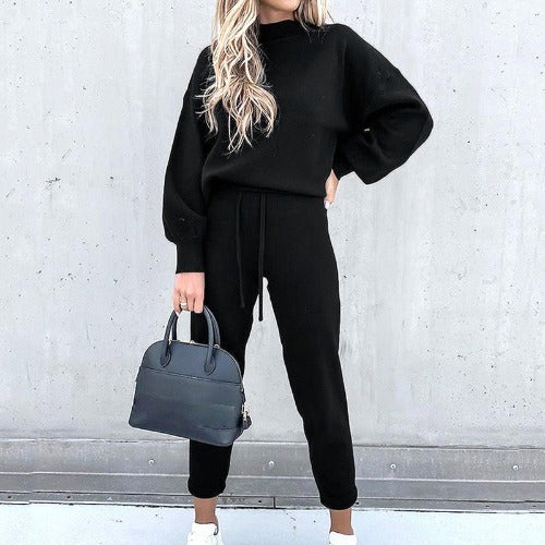 Turtleneck Casual Solid Color Hoodie Suit