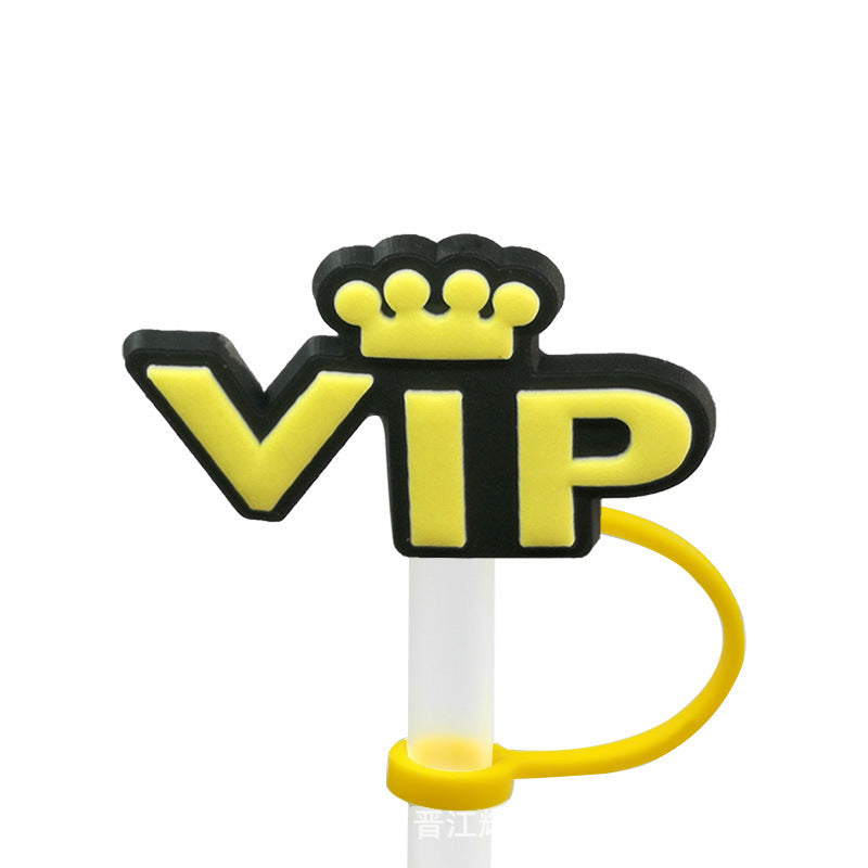 Straw Mouthpiece Silicone Dust Plug Decorative Buckle Clip Personalized Letter Label