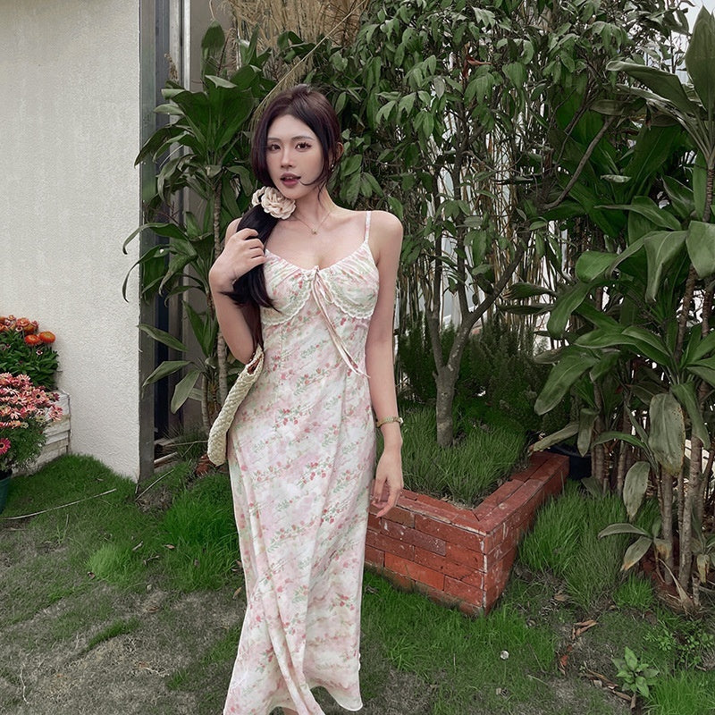 Fashion Pure Desire Style Lace Floral Strap Dress Female Summer Sweet