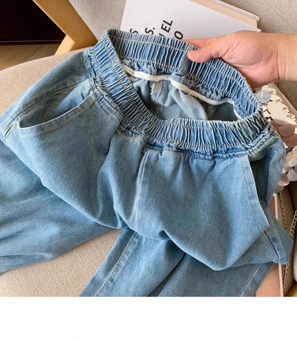 Sweet Style Elastic Waist Splicing Lace Lace Hollow Denim Nine-point Pants For Women