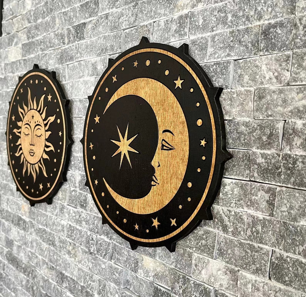 Wooden Sun Moon Wall Decorations Home Decorative Crafts