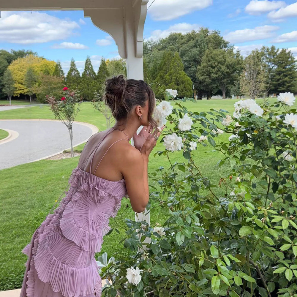 Ruffled Pleated Irregular Hem Dress