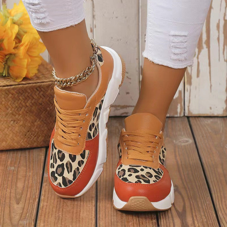 Leopard Print Casual Flat Lace-up Sports Casual Shoes