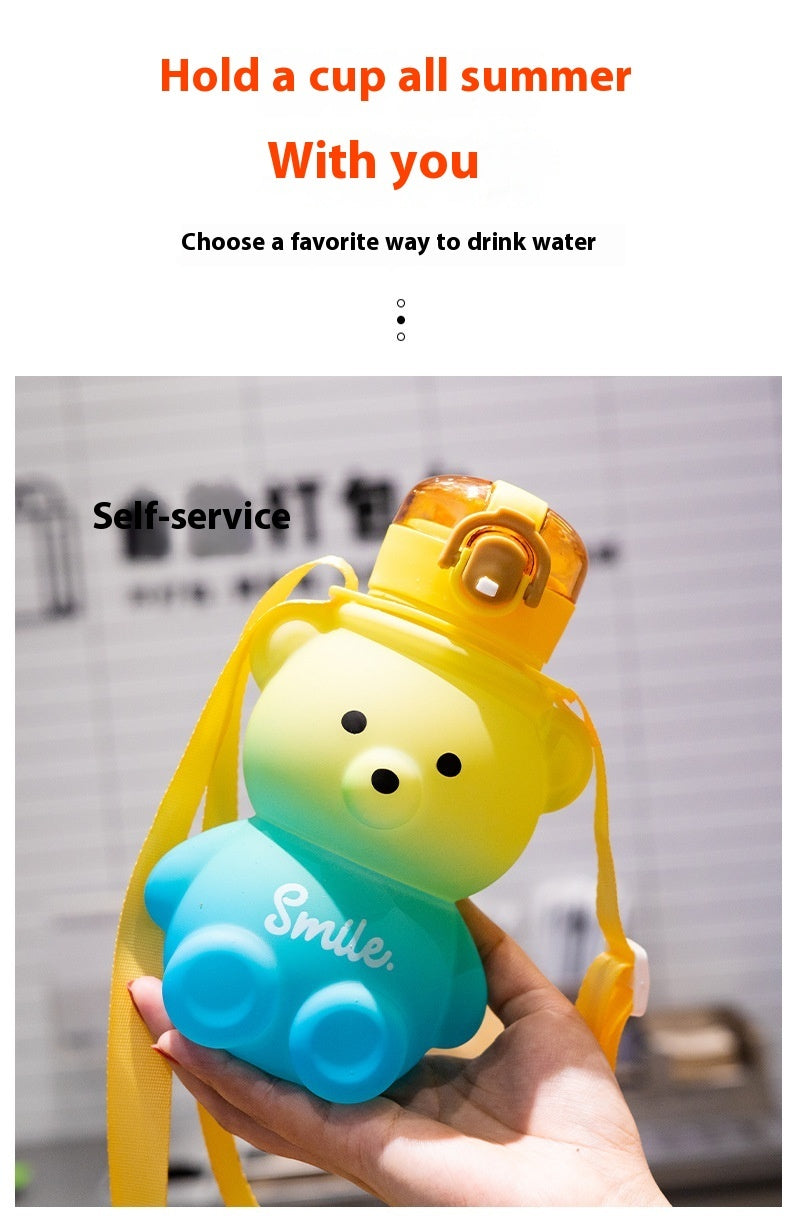 Cute Gradient Little Bear Cartoon Straw Plastic Cup