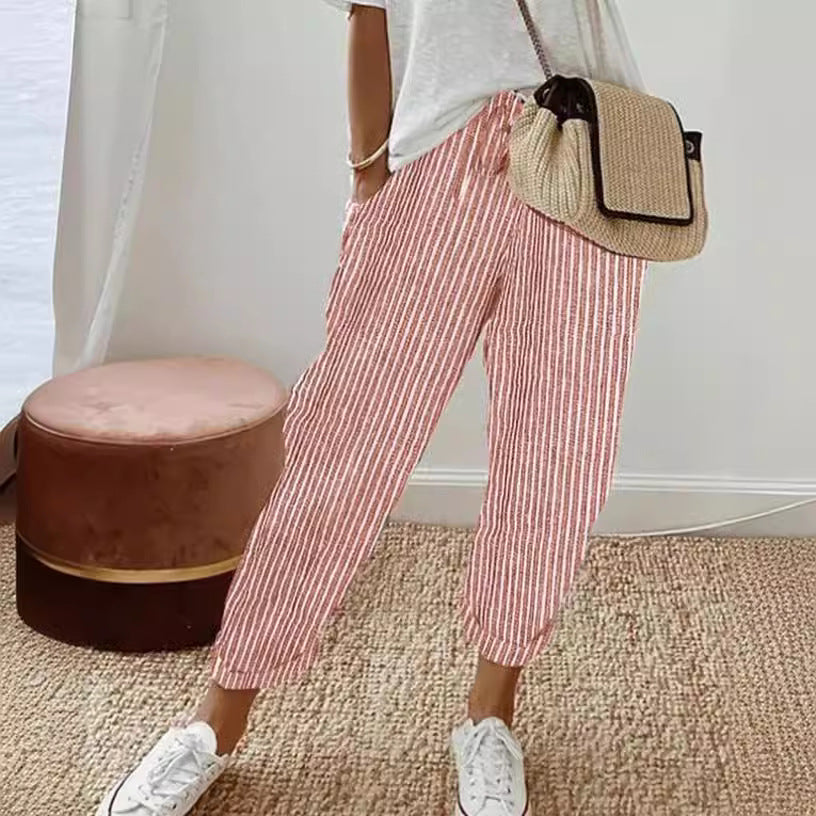 Summer Stripes Casual Pants Loose Elastic Waist Women