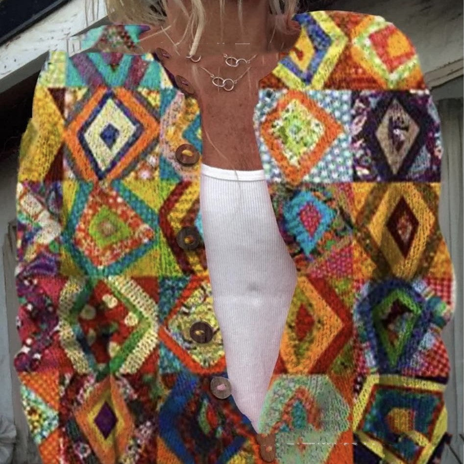 3D Digital Printing Cardigan Knitted Coat Women's Clothing