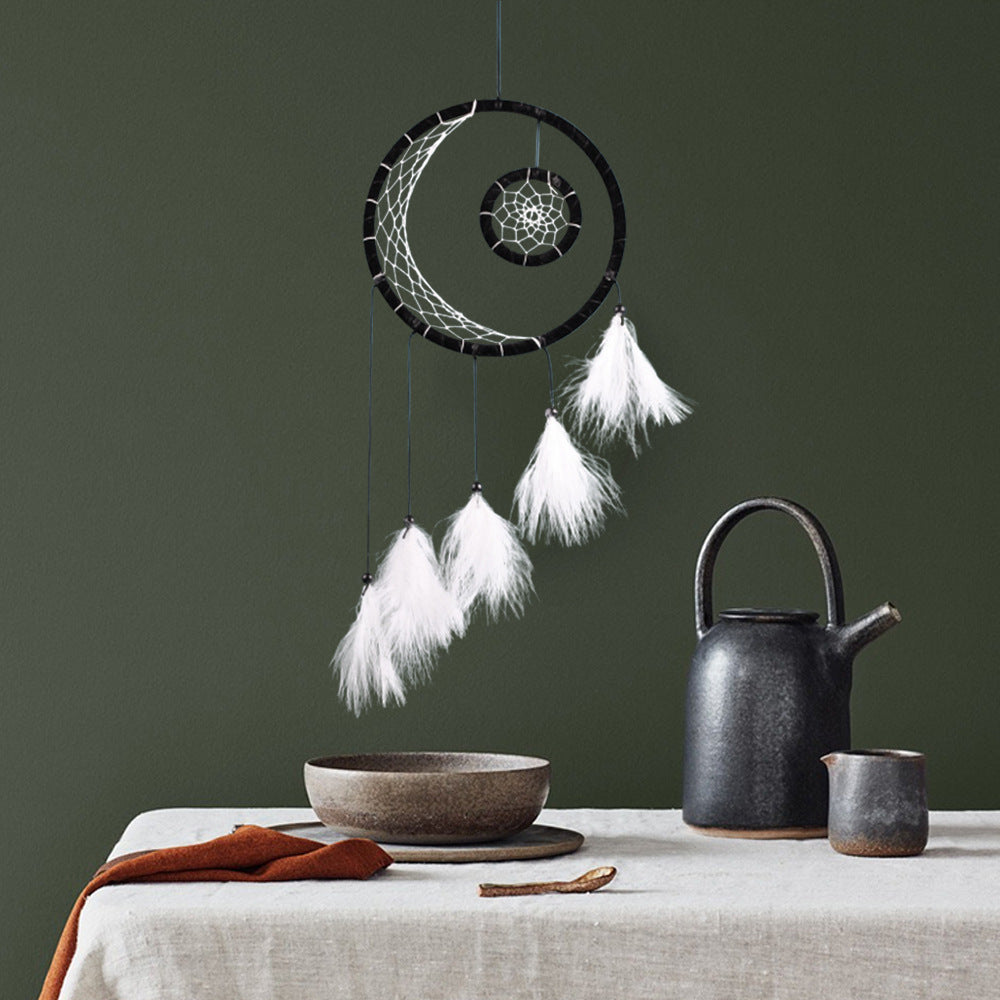 Sun And Moon Dream Catcher Pendant Woven Feather Ornaments Decorative Simple And Modern Furnishings Air