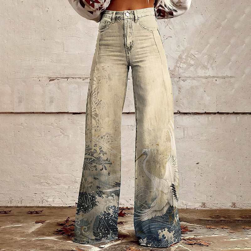 New 3D Thermal Transfer Speaker Simulation Denim Trousers Loose Pants All-matching