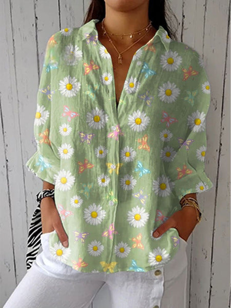 Women's Creative Fashion 3D Printing Lapel Casual Shirt