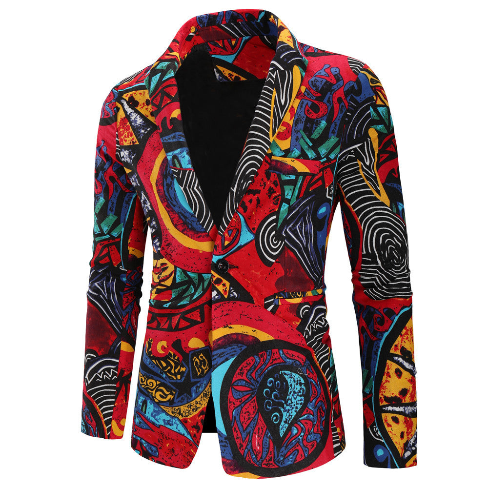 Autumn And Winter New Men's Leisure Suit Floral Print Suit