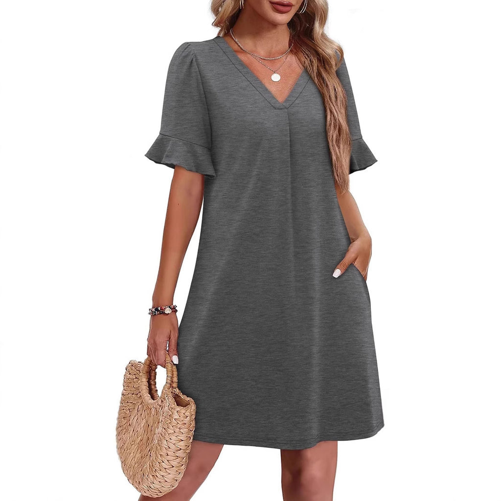 Women's V-neck Vacation Elegant Ruffled Dress With Pockets
