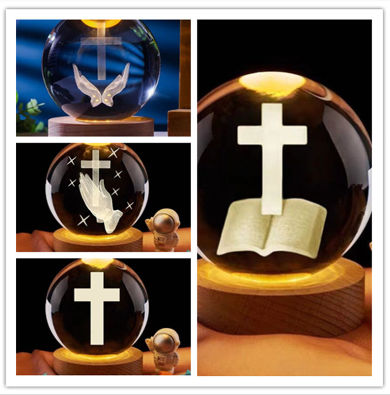 Luminous Crystal Ball Night Light Solid Wood Base Home Decoration