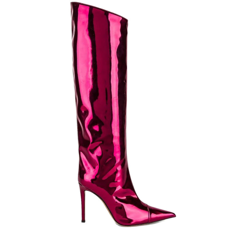 Women's High Heel Pointed Toe Symphony Patent Leather Knee Boots