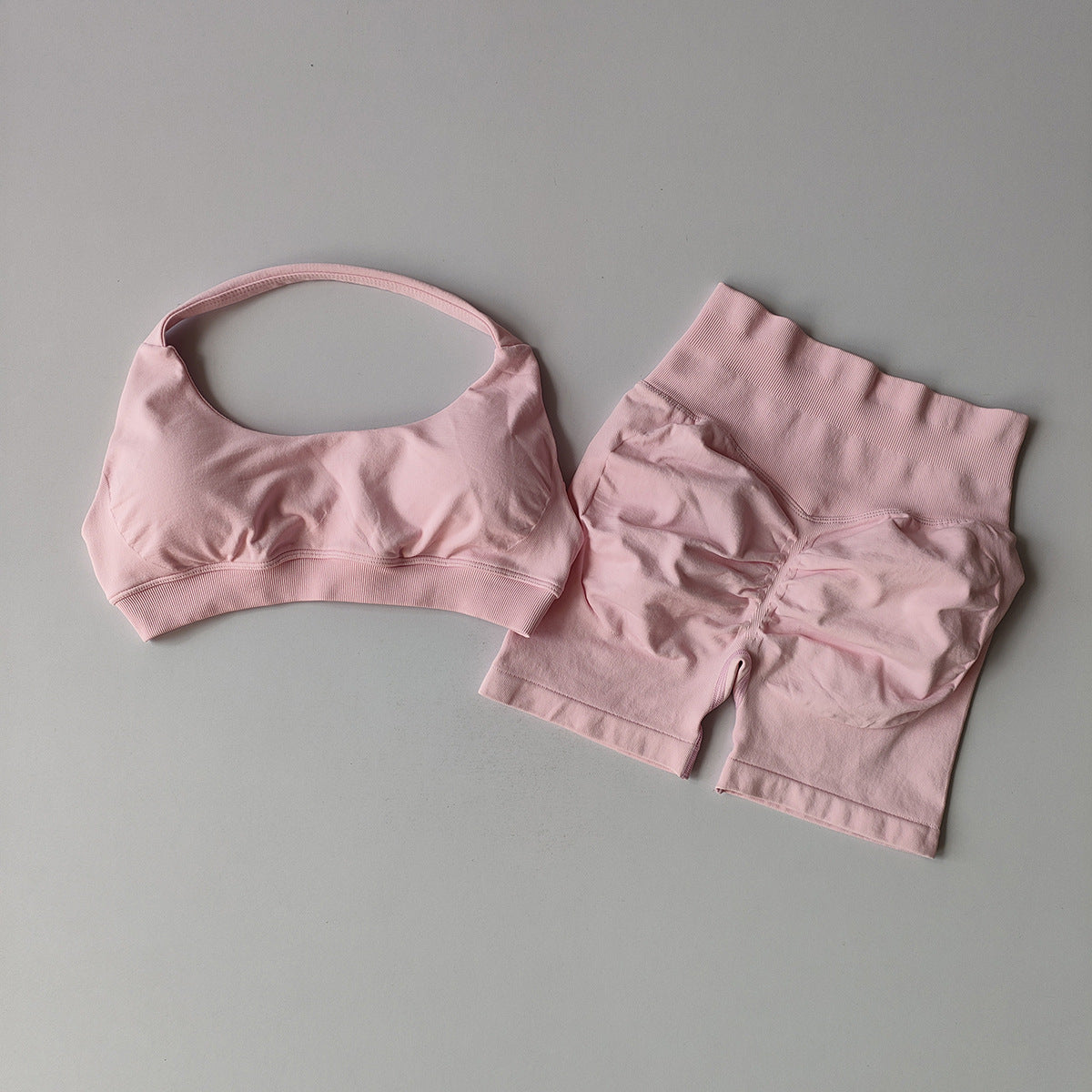 Halter Backless Bra High Waist Peach Sports Shorts Suit