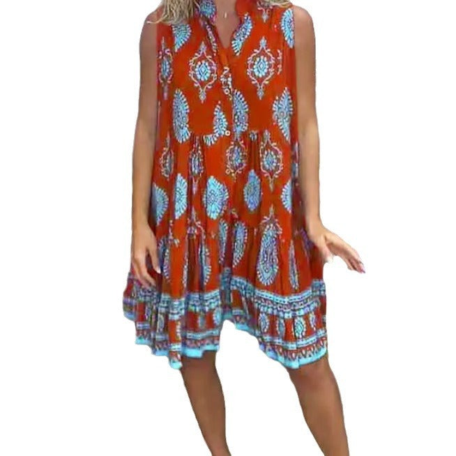 Women's Shirt Collar Sleeveless Long Dress