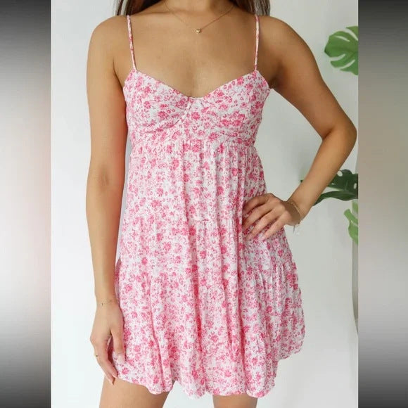 High Waist Strap Floral Backless Dress