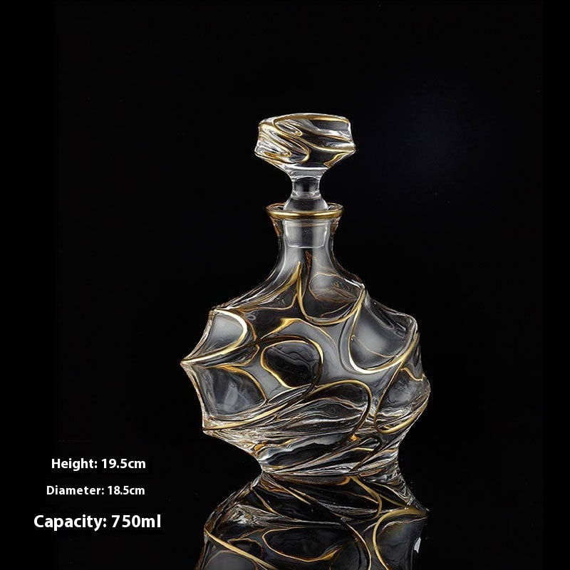 Luxury Gold Whiskey Shot Glass Wine Bottle Stainless Steel Rotating Cup Holder Gift Set Crystal Glass Wine Glass