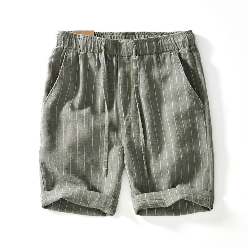 Breathable Cotton Linen Loose Beach Shorts Striped