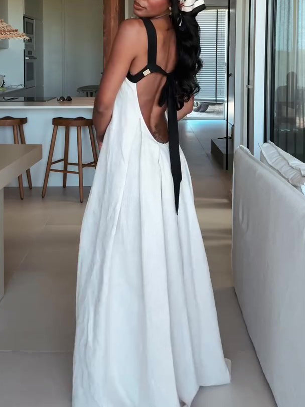 Two - Tone Bustier - Style Maxi Dress With Open Back