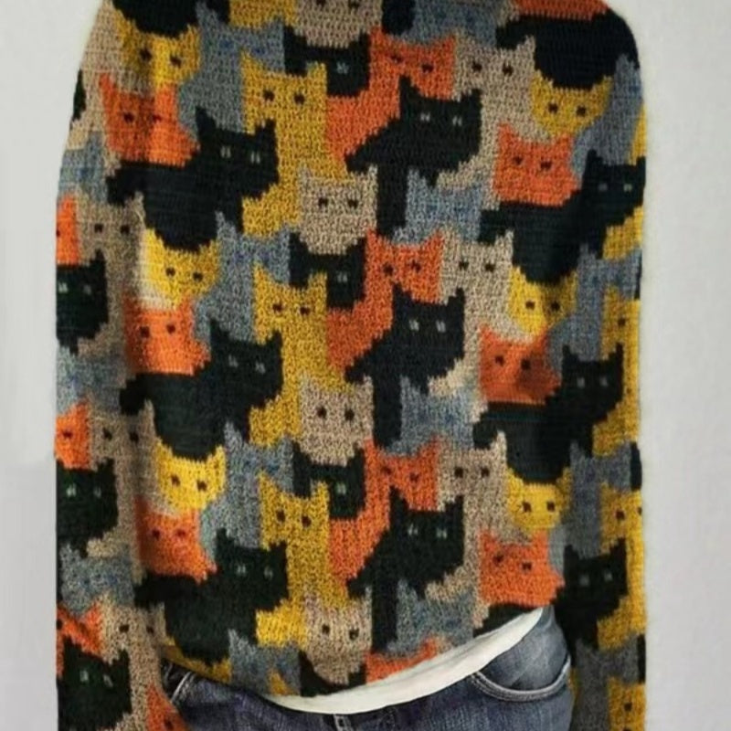 Women's Loose Printed Fleece Pullover Autumn And Winter Outer Wear