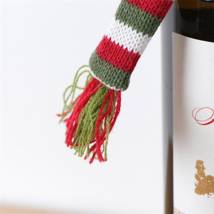 Christmas Knitted Wool Scarf Hat Wine Bottle Cover Suit